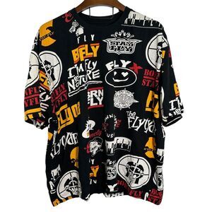 BORN FLY Black AOP Graphic All Over Print Short Sleeve T-Shirt Y2K Size 5XL‎